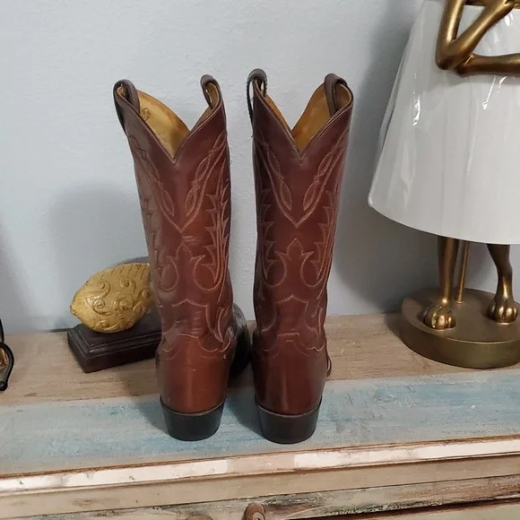 Tony Lama leather pull on vintage boots dark brown sz 9.5 EE leather sole - Picture 5 of 9